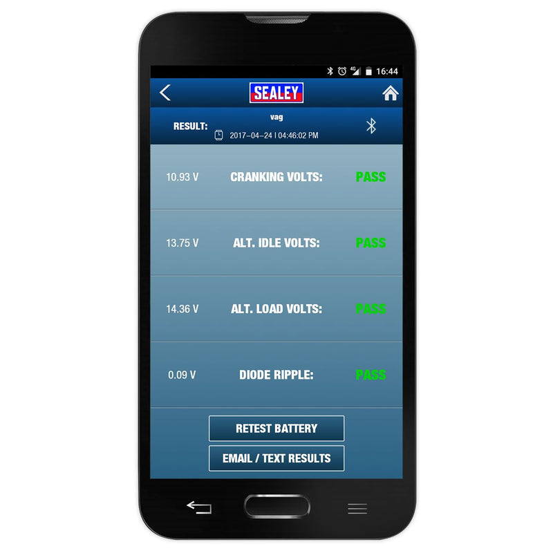 Sealey Bluetooth Battery Tester Charging Tests from Smartphone Waterproof BT3000 Sealey - Dynamic Drive