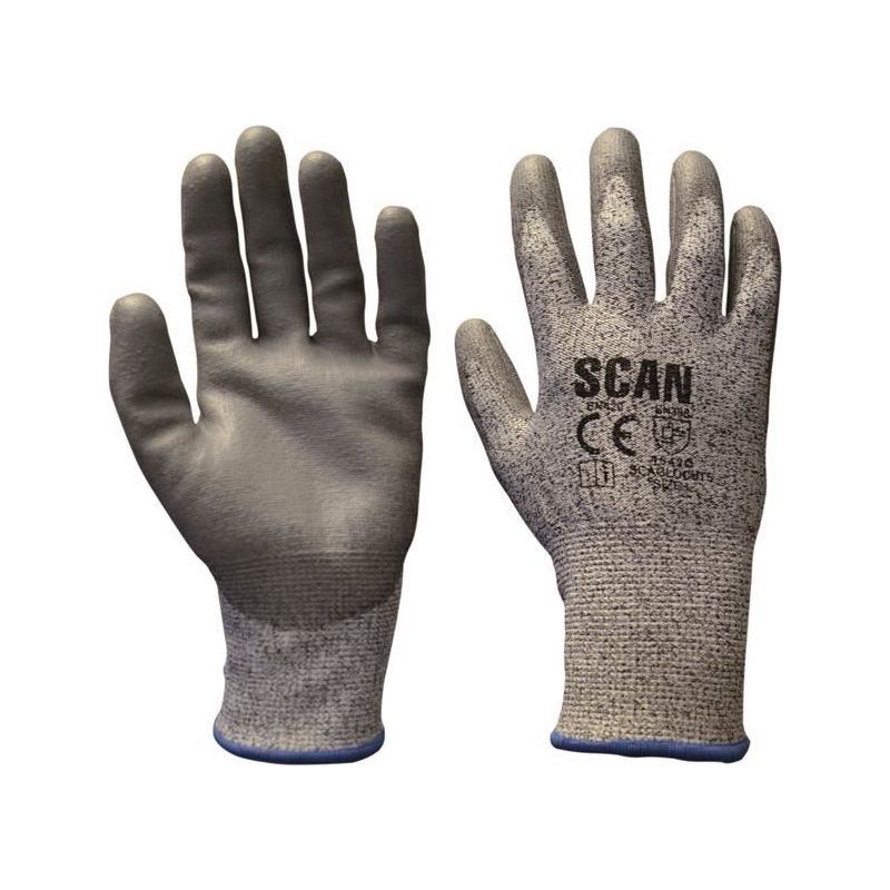 Scan Grey PU Coated Cut 5 Gloves - L (Size 9) Scan - Dynamic Drive