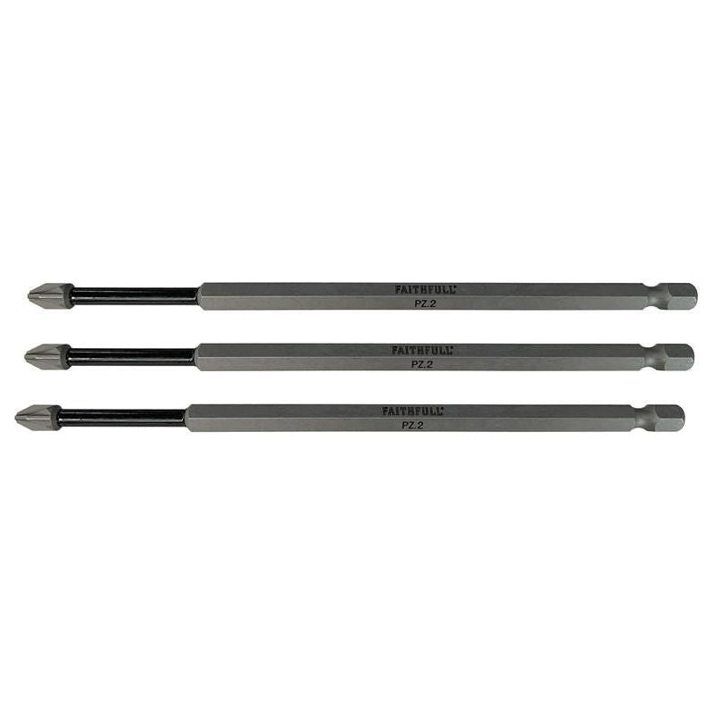 Faithfull Pozidriv Impact Screwdriver Bits PZ2 x 150mm (Pack 3) Faithfull - Dynamic Drive
