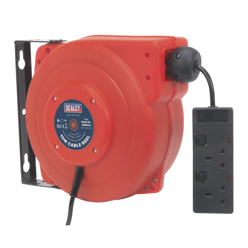 Sealey Cable Reel System Retractable 10m 2 x 230V Socket CRM10 Sealey - Dynamic Drive