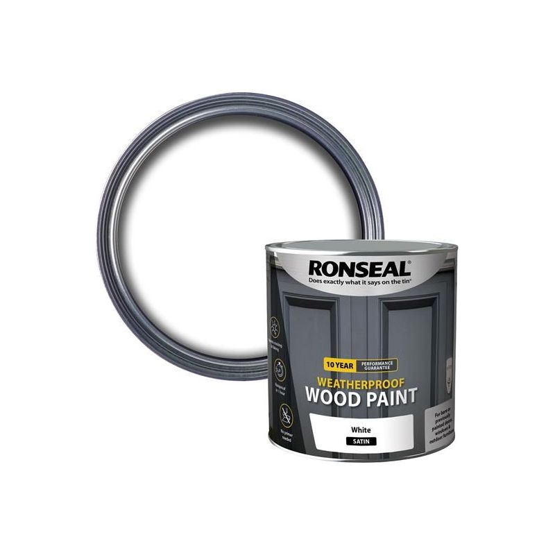 Ronseal 10 Year Weatherproof Wood Paint White Satin 2.5 litre Ronseal - Dynamic Drive