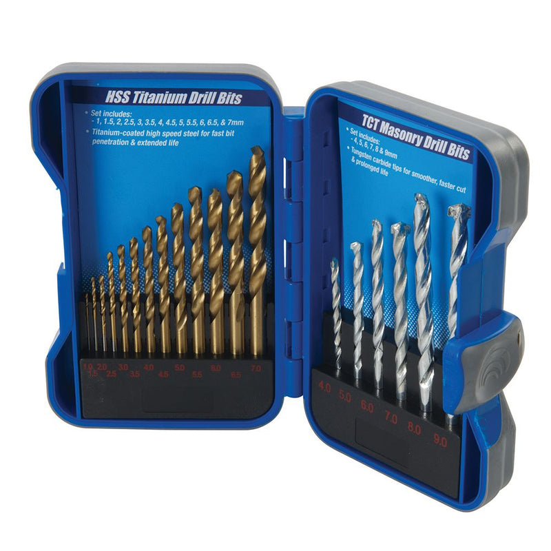 Silverline Titanium-Coated HSS & Masonry Drill Bit Set 19pce 1 - 9mm Silverline - Dynamic Drive