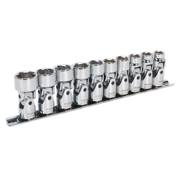 Sealey Universal Joint Socket Set 10pc 3/8"Sq Dr 6pt WallDrive MM AK2710 Sealey  - Dynamic Drive