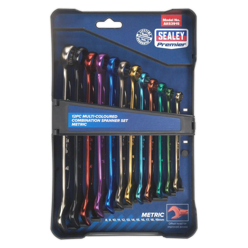 Sealey Combination Spanner Set 12pc Multi-Coloured Metric AK63915 Sealey - Dynamic Drive