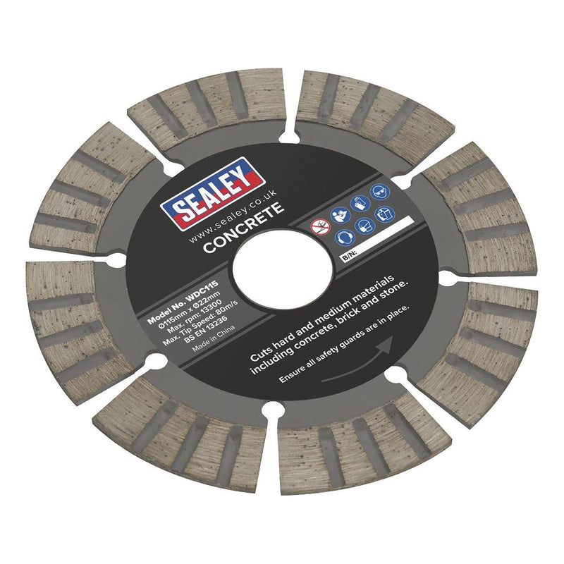 Sealey Concrete Cutting Disc Dry Use115mm WDC115 Sealey - Dynamic Drive