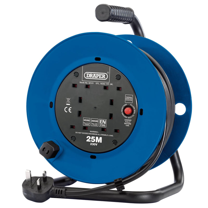 Draper 230V Four Socket Industrial Cable Reel, 25m 02121 Draper - Dynamic Drive