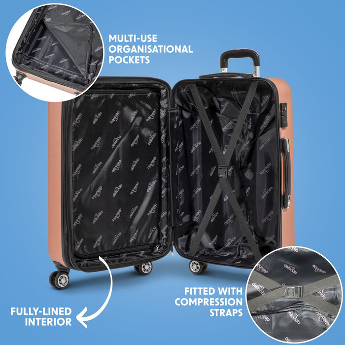 Dellonda 3-Piece Lightweight ABS Luggage Set with TSA Lock  Rose Gold Dellonda  - Dynamic Drive