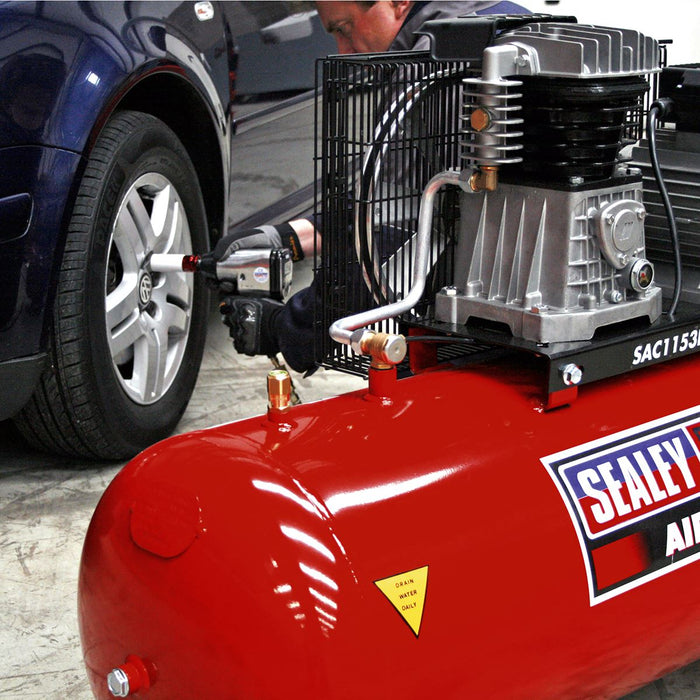 Sealey Air Compressor 150L Belt Drive 3hp with Cast Cylinders SAC1153B Sealey - Dynamic Drive