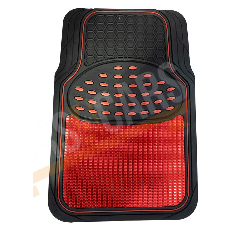 Shiney Red Metallic Checker Style Car Heavy Duty Black Rubber Set of 4 Mats Set Streetwize  - Dynamic Drive