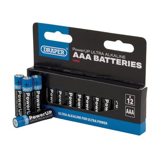 Draper PowerUP Ultra Alkaline AAA Batteries (Pack of 12) 03968 Draper - Dynamic Drive