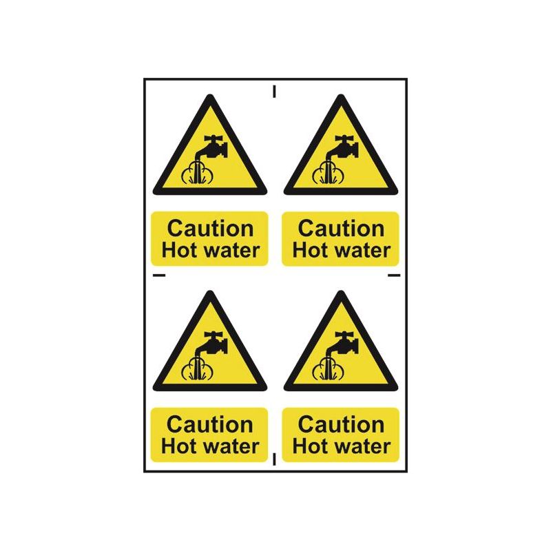 Scan Caution Hot Water - 4 PVC Signs 100 x 100mm Scan - Dynamic Drive