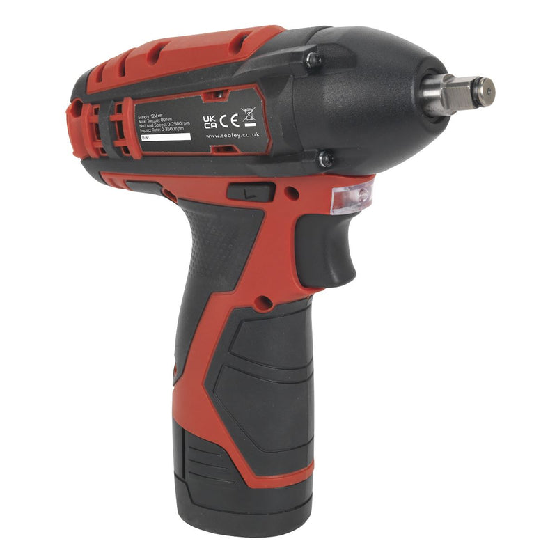 Sealey Cordless Impact Wrench 3/8"Sq Drive 80Nm 12V SV12 Series Body Only Sealey - Dynamic Drive