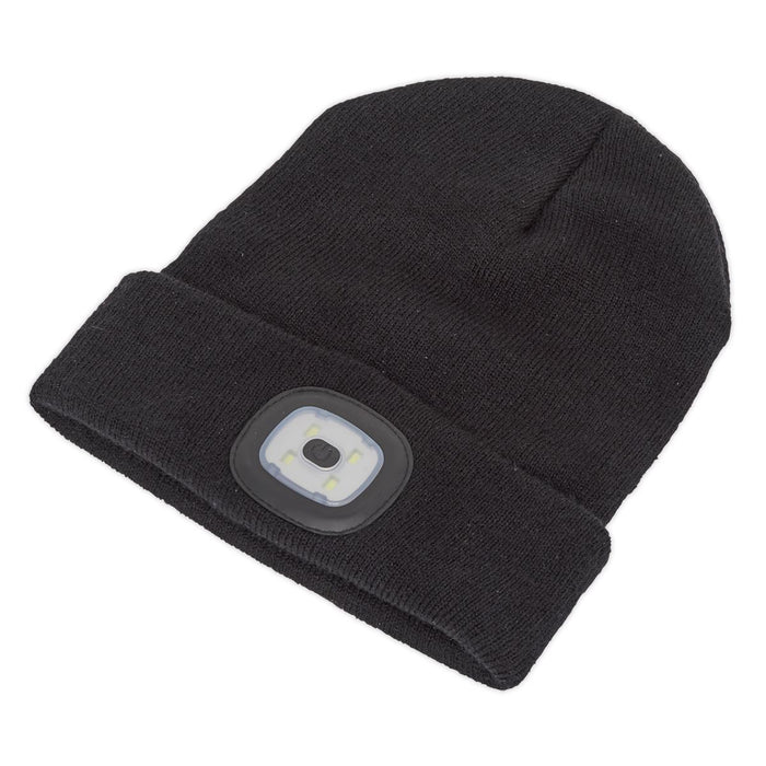 Sealey Beanie Hat with Rechargeable Spotlight 4 SMD LED LED185 Sealey  - Dynamic Drive