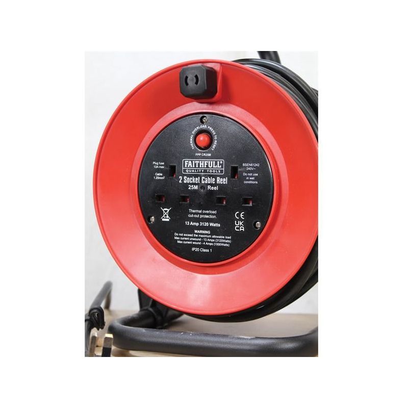 Faithfull Power Plus Open Drum Cable Reel 240V 13A 2-Socket 25m Faithfull Power Plus - Dynamic Drive