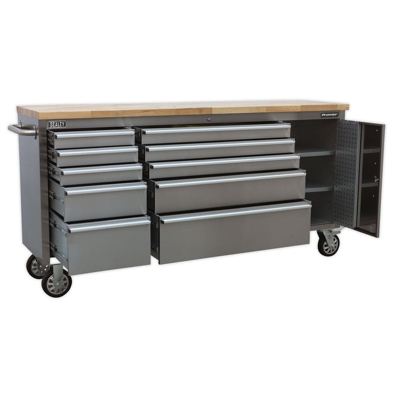 Sealey Mobile Stainless Steel Tool Cabinet 10 Drawer & Cupboard AP7210SS Sealey - Dynamic Drive
