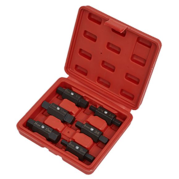 Sealey Oil Drain Sump Plug Key Set 6pc Double End Carbon Steel Change Service Sealey  - Dynamic Drive