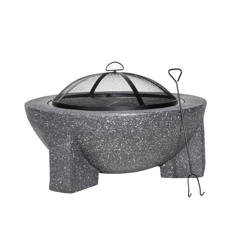 Dellonda Round MgO Fire Pit with BBQ Grill Ø75cm Safety Mesh Screen - Dark Grey Dellonda - Dynamic Drive