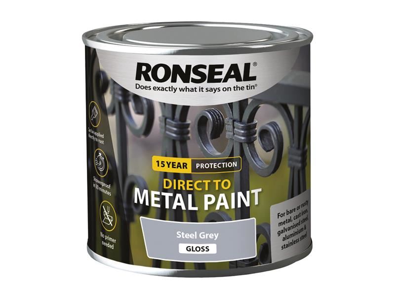 Ronseal Direct to Metal Paint Steel Grey Gloss 250ml Ronseal - Dynamic Drive