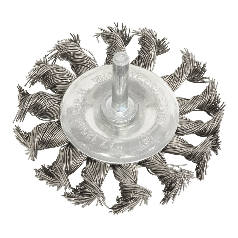 Sealey Twist Knot Wire Flat Brush75mm with6mm Shaft TKFBS75 Sealey - Dynamic Drive