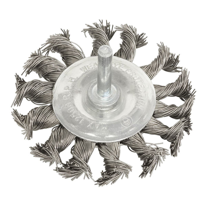 Sealey Twist Knot Wire Flat Brush75mm with6mm Shaft TKFBS75 Sealey - Dynamic Drive