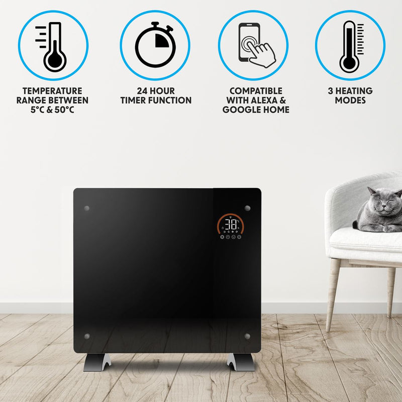 Baridi 1000W Electric Glass Panel Heater with 24/7 Timer, Remote Control & Wi-Fi - Black Baridi  - Dynamic Drive