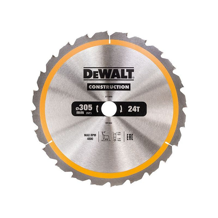 Dewalt Power Tools Stationary Construction Circular Saw Blade 305 x 30mm x 24T ATB/Neg DeWALT Power Tools - Dynamic Drive