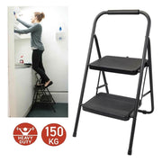 Foldable 2 Step Ladder Non Slip Tread Safety Steel Small Stool Ladders Kitchen Silverline  - Dynamic Drive