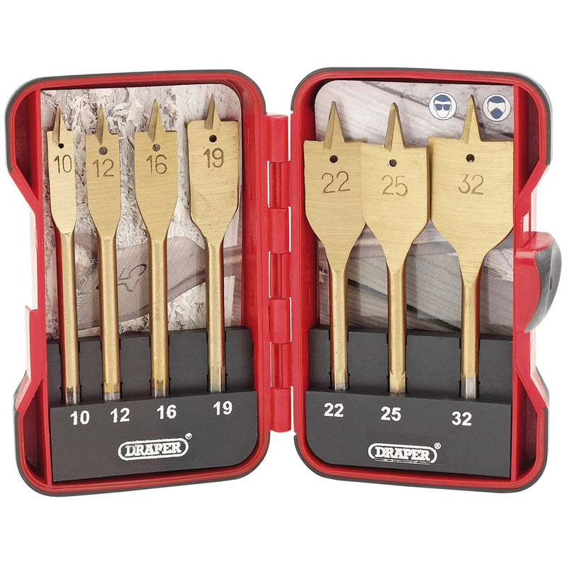 Draper Titanium Nitride Coated Flat Wood Bit Set (7 Piece) 18560 Draper - Dynamic Drive