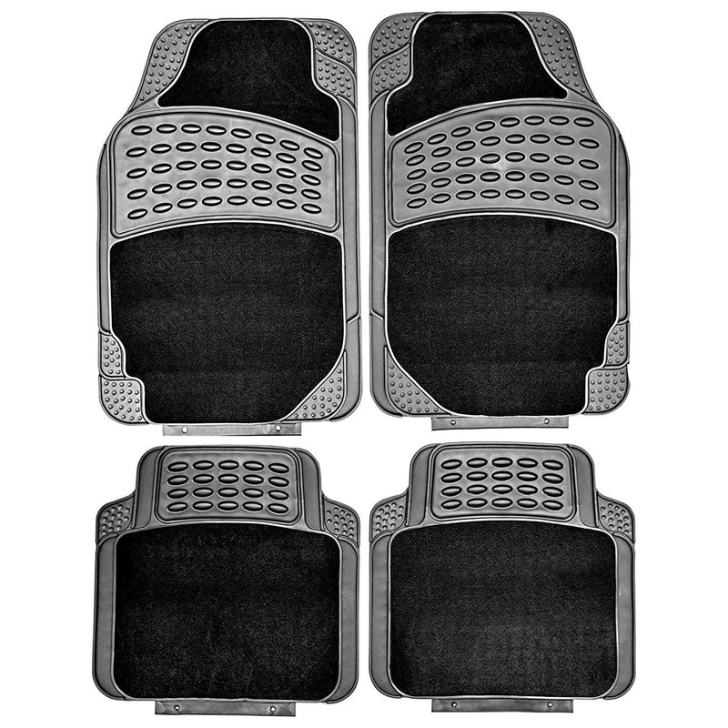 4 PCS Car Mats Rubber & Carpet Black Universal Fit Heavy Duty Non Slip Sakura  - Dynamic Drive