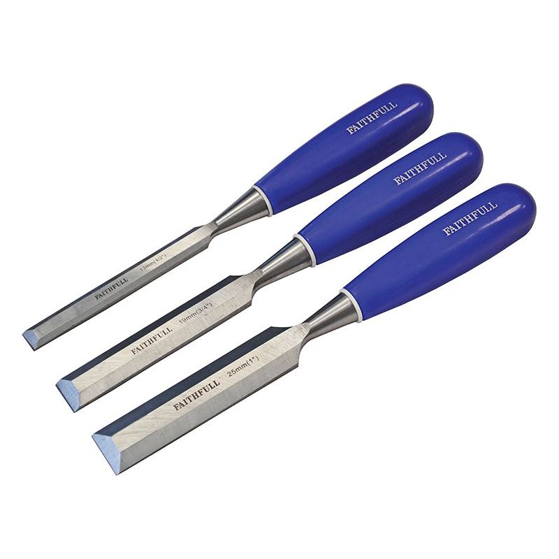 Faithfull Bevel Edge Chisel Blue Grip Set, 3 Piece Faithfull - Dynamic Drive