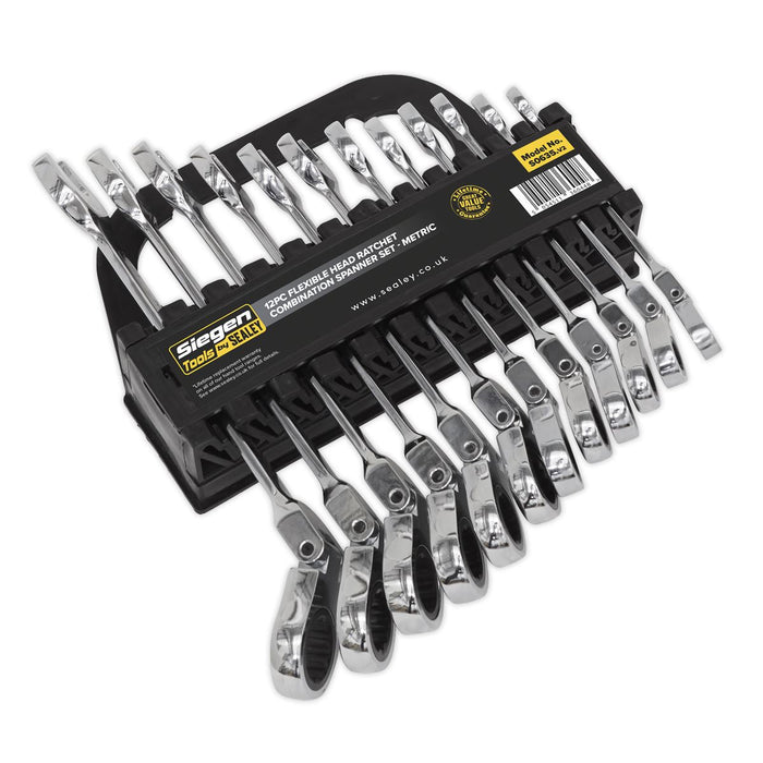 Sealey Flexible Head Ratchet Combination Spanner Set 12pc Metric S0635 Siegen by Sealey - Dynamic Drive