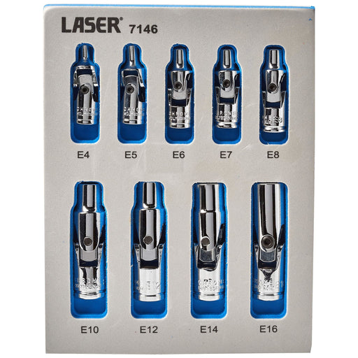Laser Universal Joint Star Socket Set 1/4"D, 3/8"D 9pc 7146 Laser - Dynamic Drive