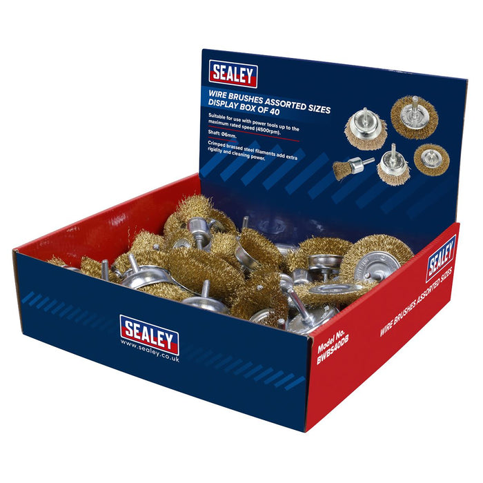 Sealey Wire Brushes Assorted Sizes Display Box of 40 BWBS40DB Sealey - Dynamic Drive