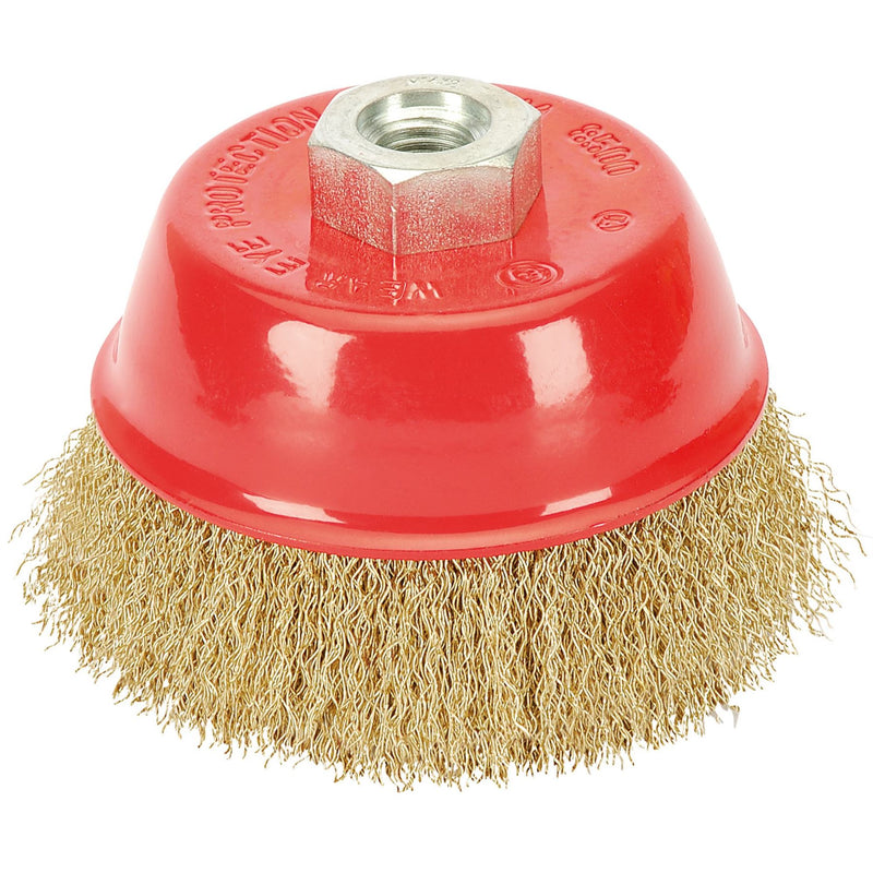 Draper Brassed Steel Crimped Wire Cup Brush, 100mm, M14 41445 Draper - Dynamic Drive