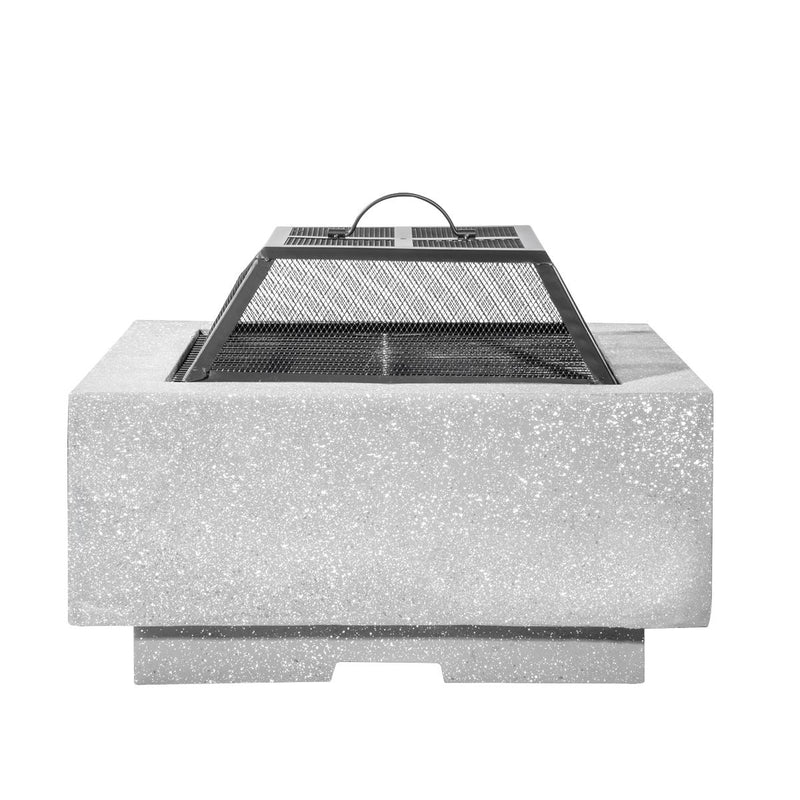 Dellonda Square Fire Pit with BBQ Grill Safety Mesh Screen Fire Poker Light Grey Dellonda - Dynamic Drive