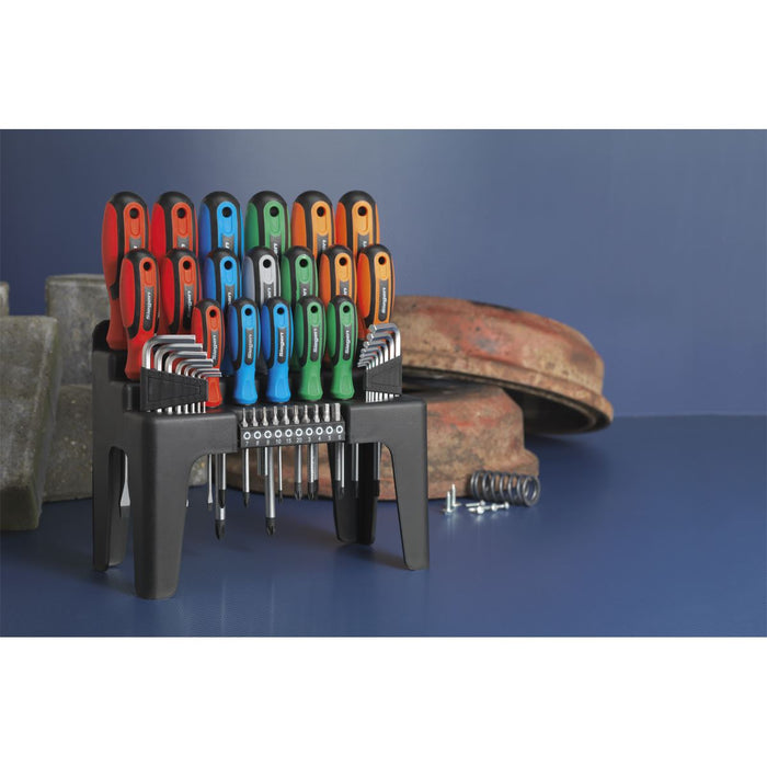 Siegen 44 Piece Screwdriver Allen Key Torx Hex & Bit Tool Set & Storage Stand Seigen by Sealey  - Dynamic Drive