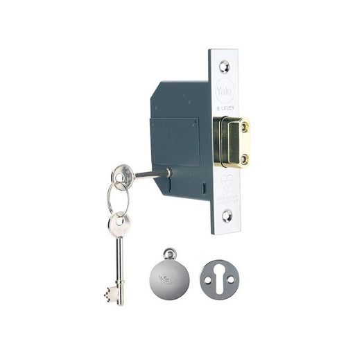 Yale Locks PM562 Hi-Security BS 5 Lever Mortice Deadlock 81mm 3in Polished Chrome Yale Locks - Dynamic Drive