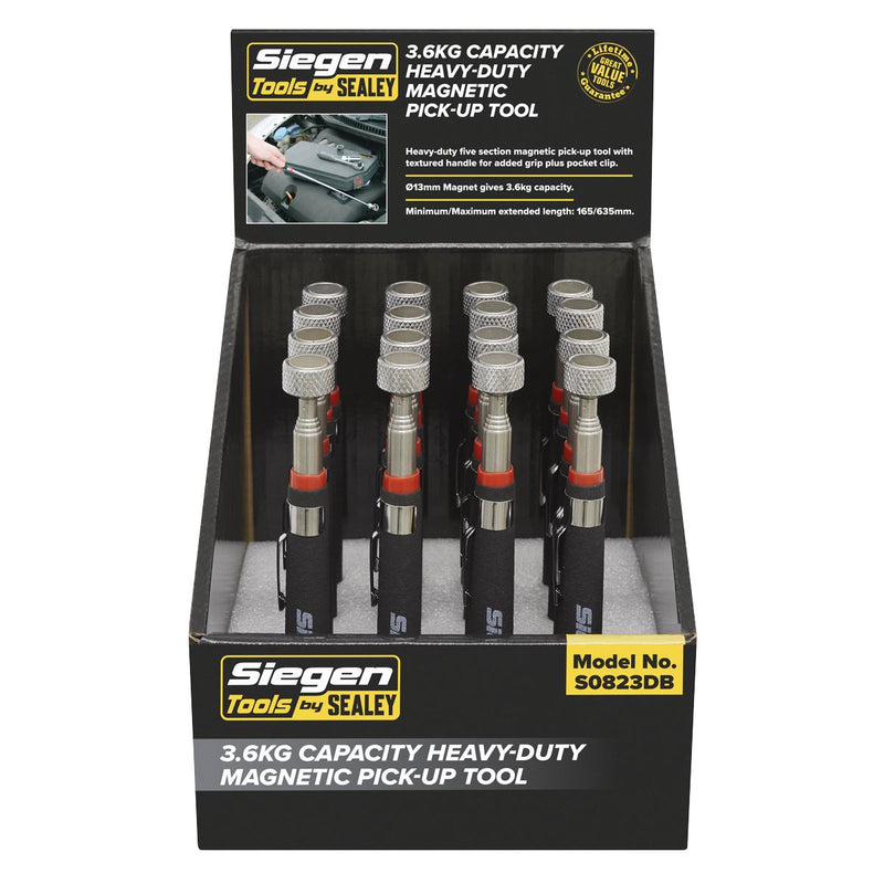 Sealey Heavy-Duty Magnetic Pick-Up Tool 3.6kg Capacity Display Box of 16 S0823DB Siegen by Sealey - Dynamic Drive
