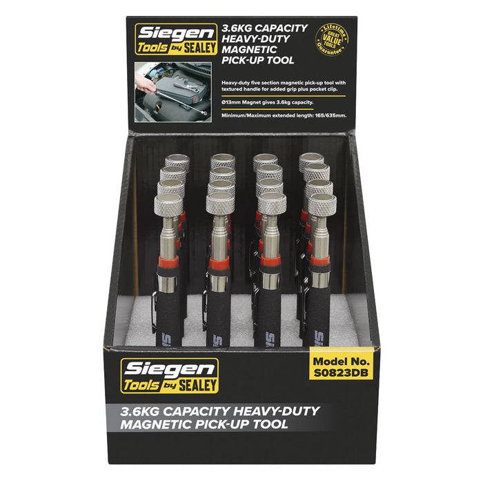 Sealey Heavy-Duty Magnetic Pick-Up Tool 3.6kg Capacity Display Box of 16 S0823DB Siegen by Sealey - Dynamic Drive