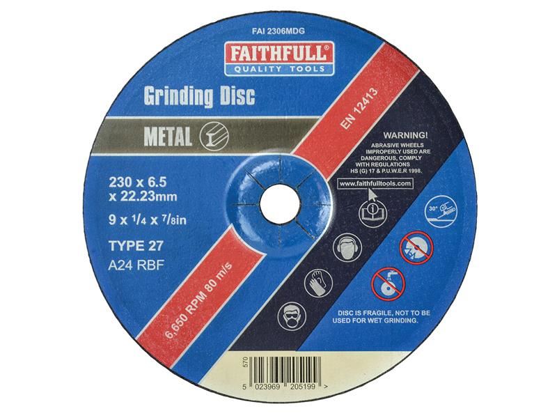 Faithfull Depressed Centre Metal Grinding Disc 230 x 6.4 x 22.23mm Faithfull - Dynamic Drive