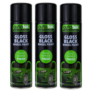 3x AUTOTEK GLOSS BLACK Wheel Paint 500ml Spray Paint High Coverage Autotek  - Dynamic Drive