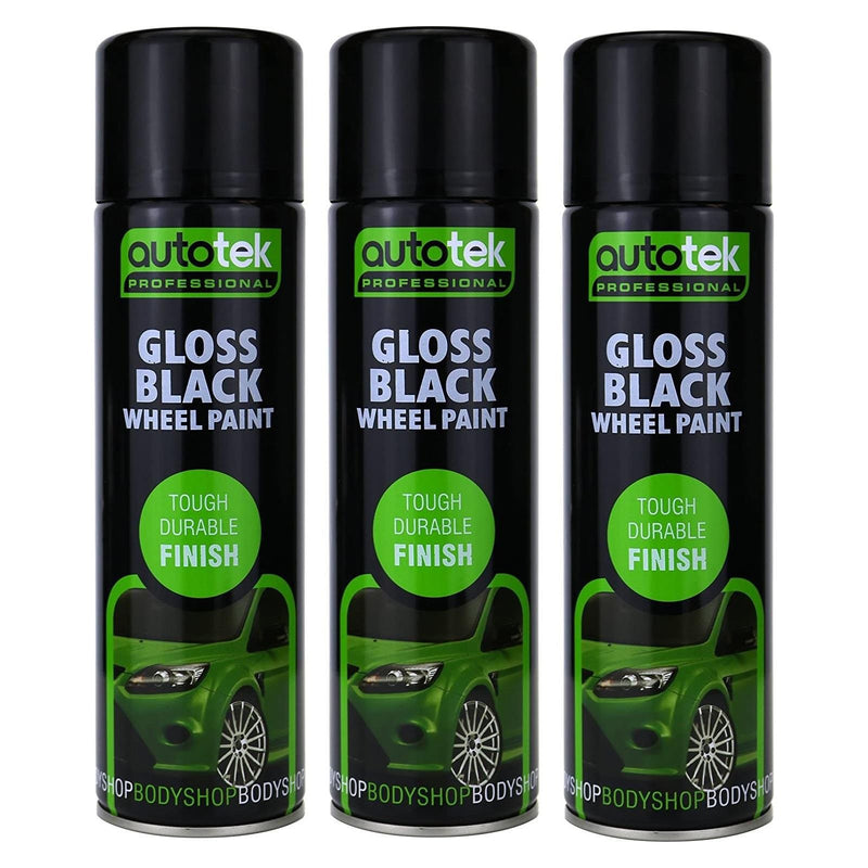 3x AUTOTEK GLOSS BLACK Wheel Paint 500ml Spray Paint High Coverage Autotek  - Dynamic Drive