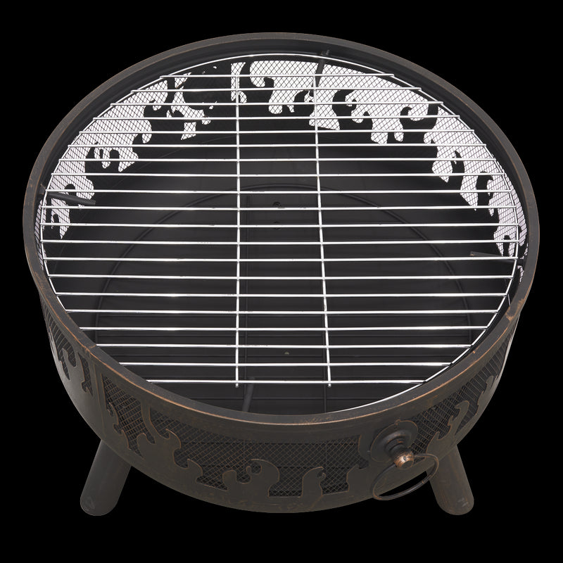Dellonda Deluxe Firepit Fireplace Outdoor Patio Heater Cooking Grill & Poker Dellonda  - Dynamic Drive