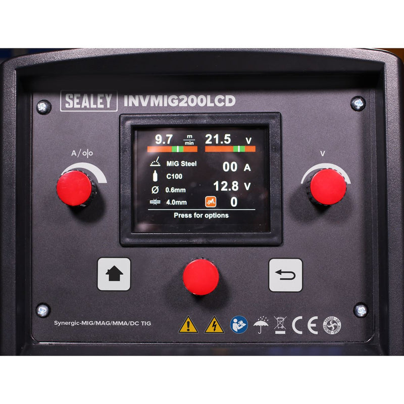 Sealey Inverter Welder MIG TIG & mmA 200A with LCD Screen INVMIG200LCD Sealey - Dynamic Drive