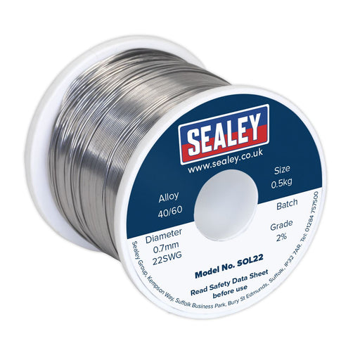 Sealey Solder Wire Quick Flow 2% 0.7mm/22SWG 40/60.5kg Reel SOL22 Sealey - Dynamic Drive