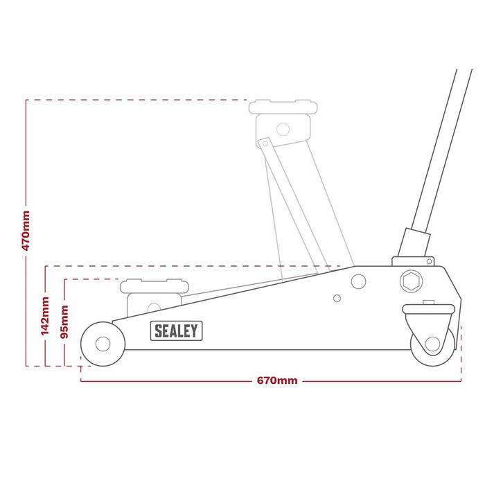 Sealey Trolley Jack 2.5tonne Aluminium/Steel Rocket Lift RJAS2500 Sealey  - Dynamic Drive