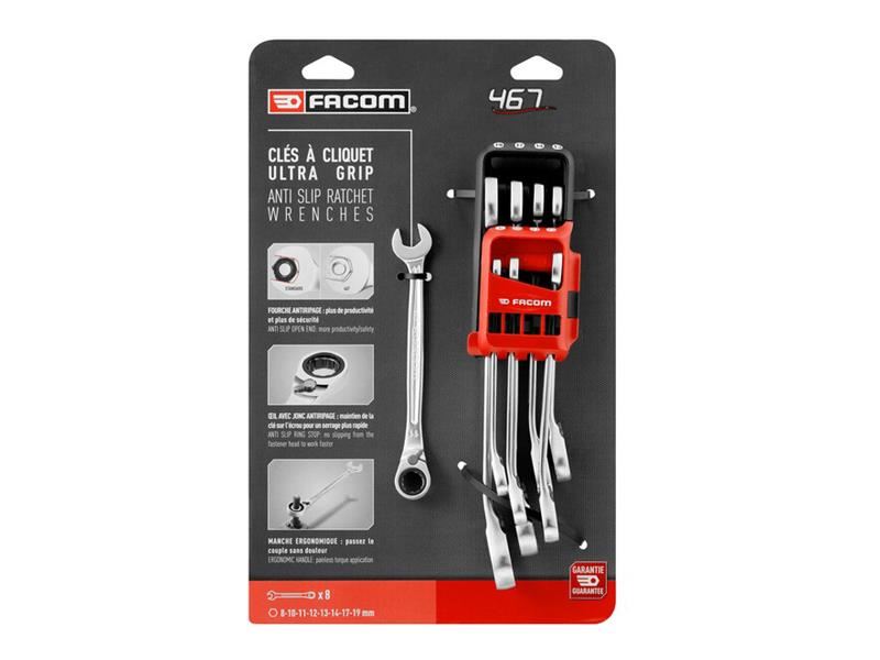 Facom 440XL Long Combination Wrench Set, 8 Piece Facom - Dynamic Drive