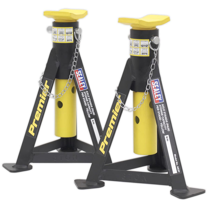 Sealey Axle Stands (Pair) 3tonne Capacity per Stand Yellow AS3Y Sealey  - Dynamic Drive