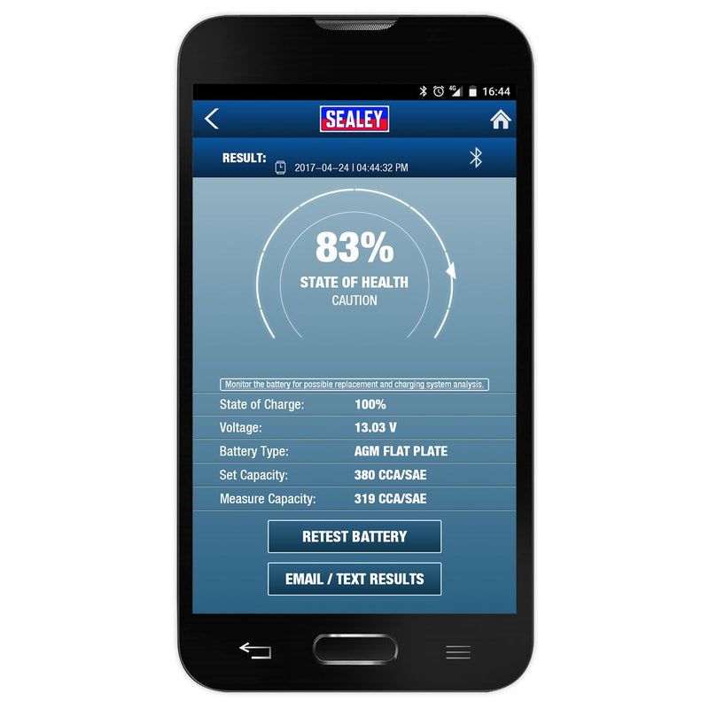Sealey Bluetooth Battery Tester Charging Tests from Smartphone Waterproof BT3000 Sealey - Dynamic Drive