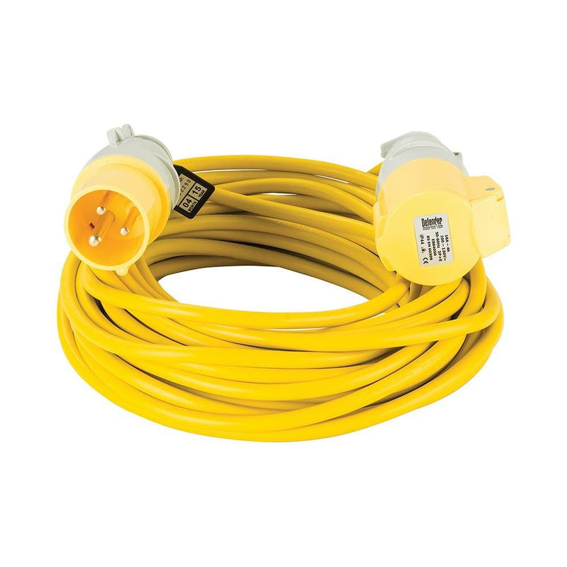 Defender Extension Lead Yellow 1.5mm2 16A 14m 110V Defender - Dynamic Drive